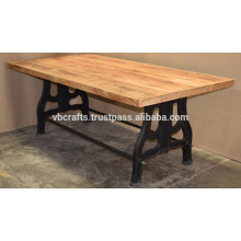 Mesa de comedor clásica de hierro fundido Mang Wood Thick Top